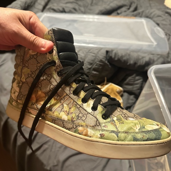 Gucci Green Floral High-Top Sneakers - Picture 1 of 1